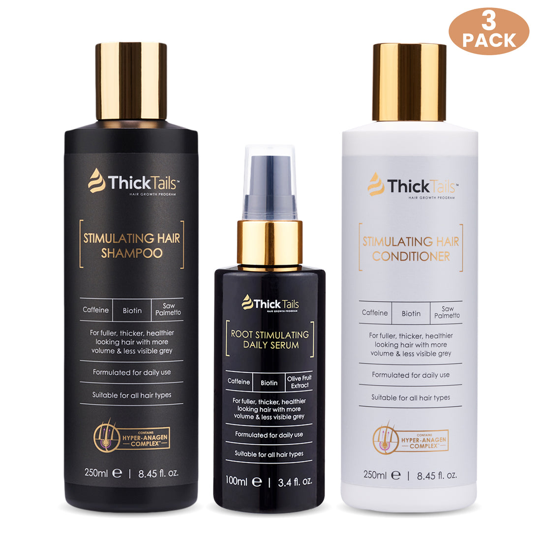 ThickTails Stimulating Hair Shampoo, Conditioner and Serum | 3-Pack