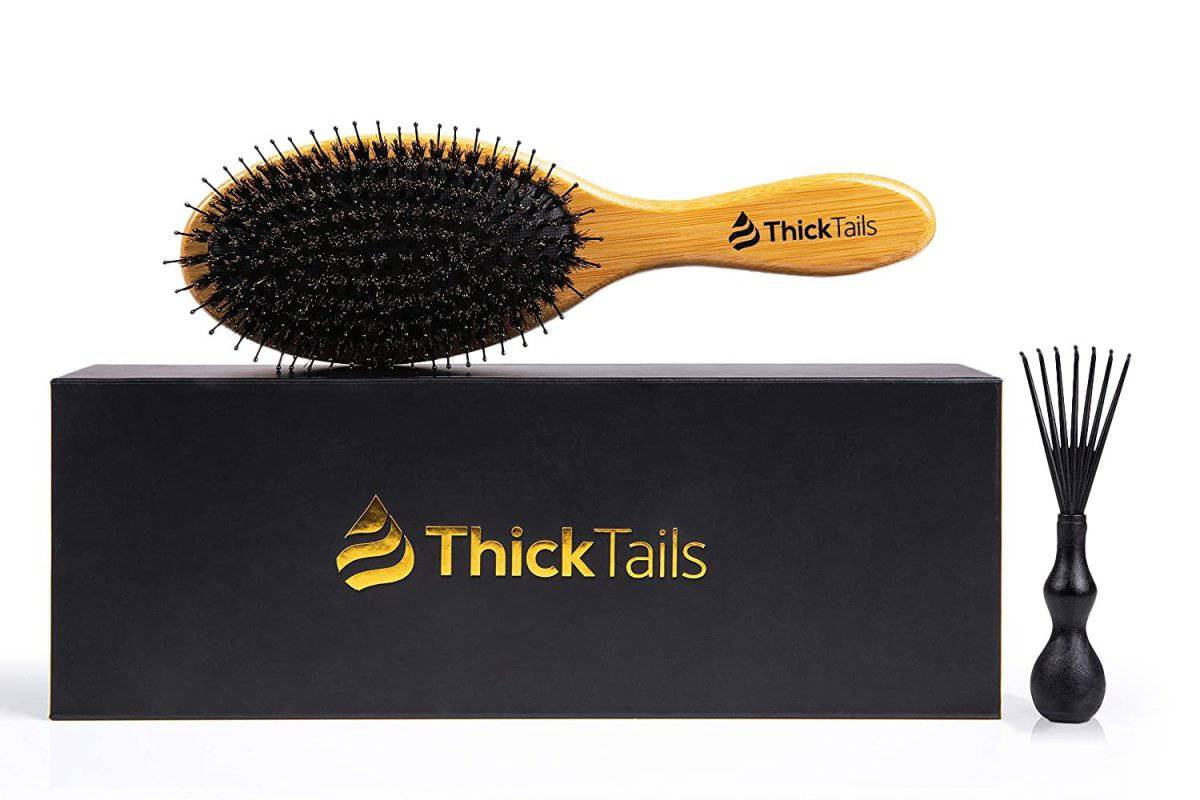 ThickTails Boar Bristle Hair Brush - Oval With Nylon Pins. Premium Gift Set