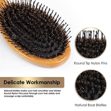 ThickTails Boar Bristle Hair Brush - Oval With Nylon Pins. Premium Gift Set - ThickTails