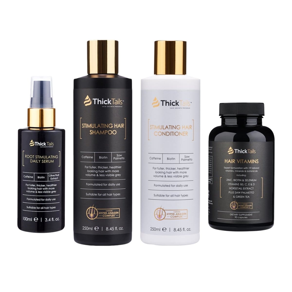 ThickTails Stimulating Hair Shampoo, Conditioner Serum & Vitamins | 4-Pack